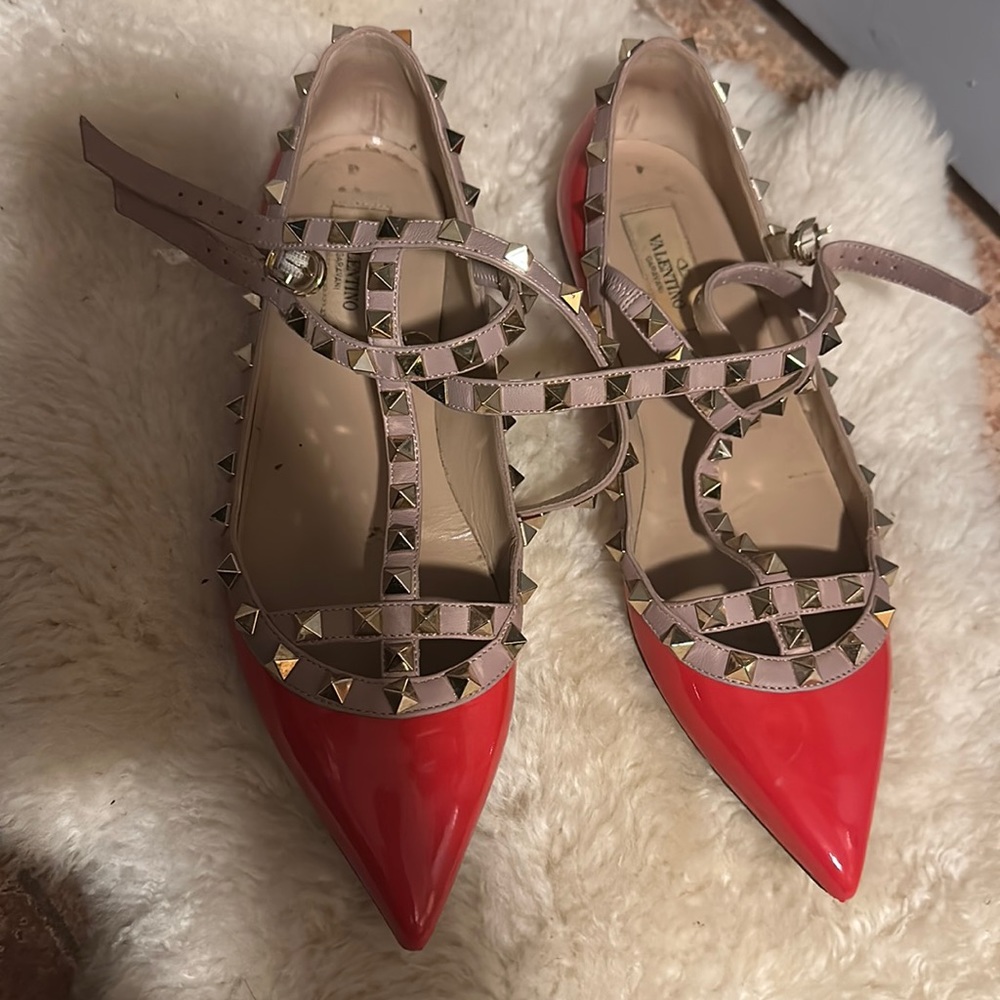 Valentino patent red studs flats size 38